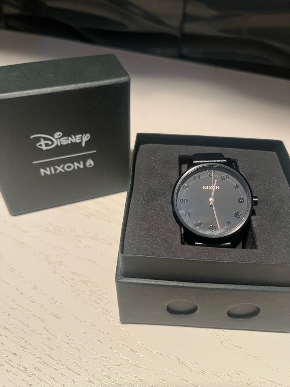 Nixon Disney Black Men's Watch with Subtle Rose Gold hands and Character Accents